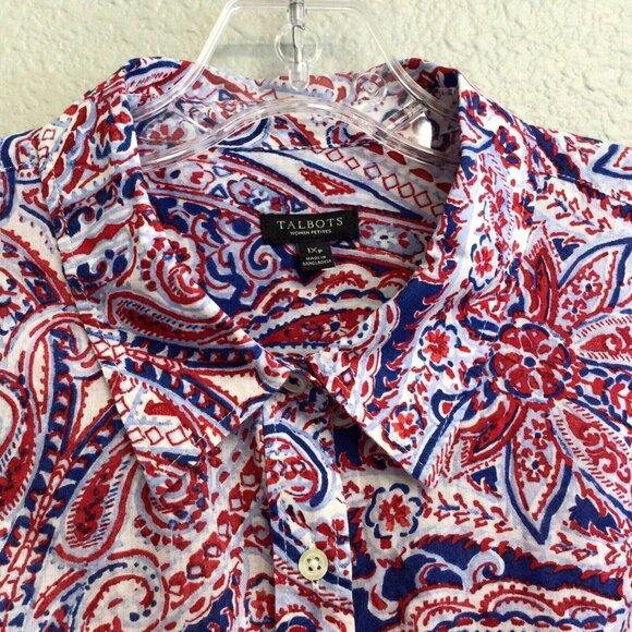 Talbots Print Shirt Top Women's Size 1XP Button Up Blouse Long Sleeve Paisley - Picture 4 of 10